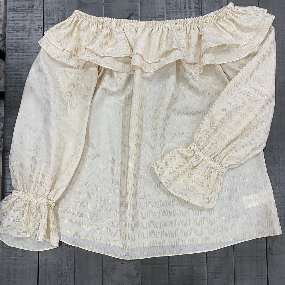 Women’s Michael Kors off the shoulder white and gold top; Size Petite Large